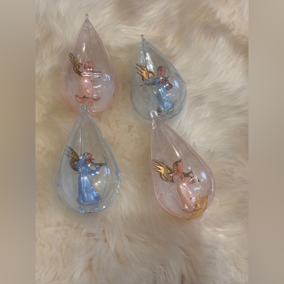 Set of 4 Vtg 50s Jewelbrite Teardrop Angel with Violin, Diorama ornament - Picture 2 of 6